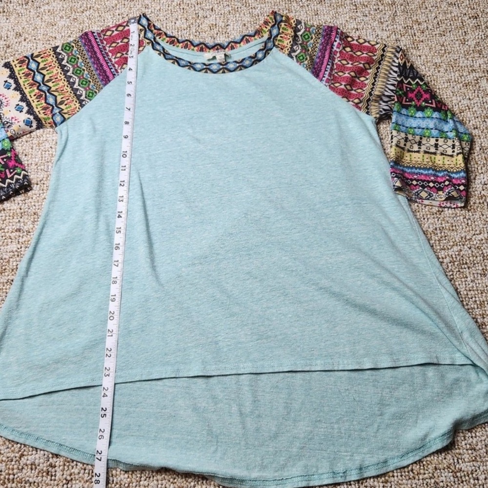 Umgee USA Womens Teal Colorful Raglan Sleeve Tunic Top Shirt‎ Medium - Picture 3 of 5